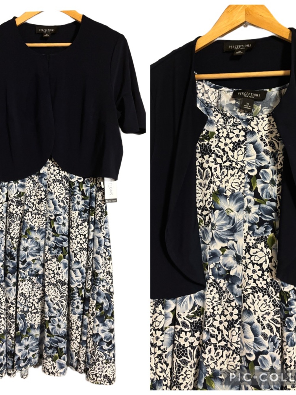 New Perceptions Navy and Blue Floral Dress with Navy Bolero Women’s Size XL